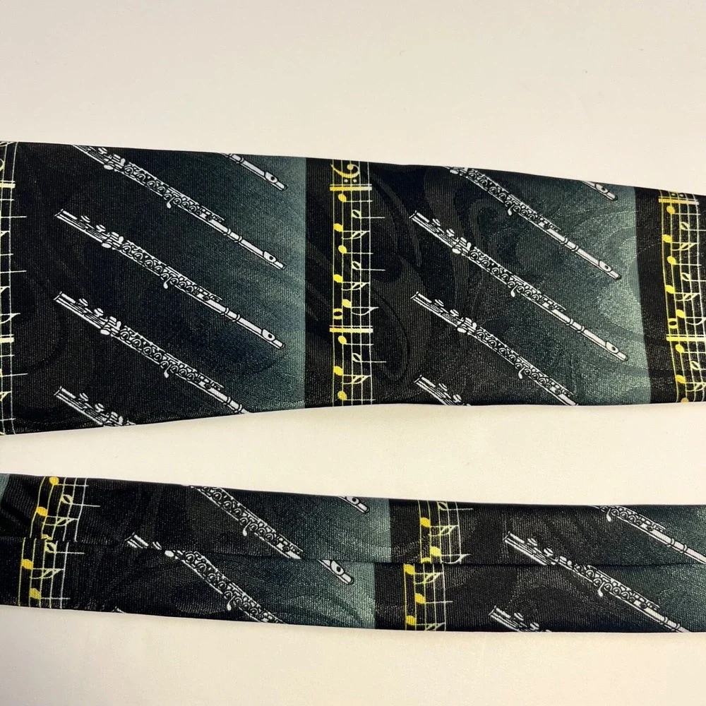 Steven Harris Hand Made Men's Necktie Black,Gold,Silver. Music Notes/Instrument.